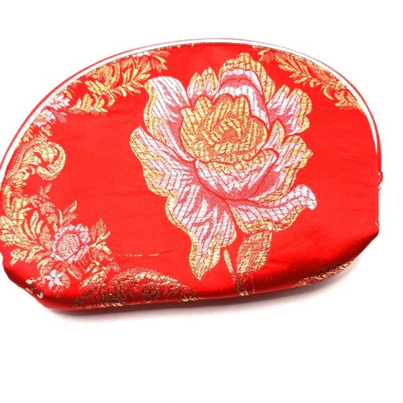 Red Womens Small Zippered Wallet - Purse Chinese Satin Floral 4x 5 - Picture 6 of 6